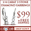 1/4 Carat 3 Stone Diamond Earrings $99 Plus Free Shipping
